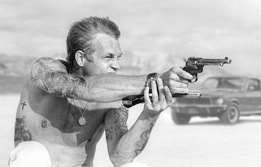 Bullitt From A Gun - Steve McQueen (Black And White) by JJ Adams